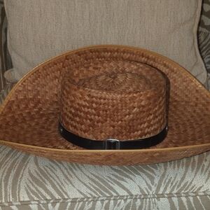 Brown Woven Straw Hat with Black Band